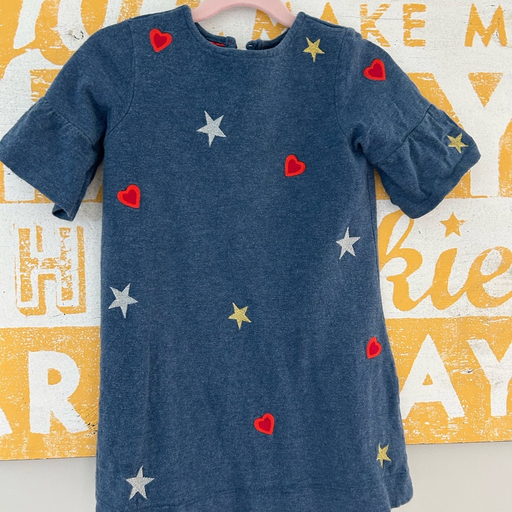 Mini Boden Blue Dress with Stars and Hearts